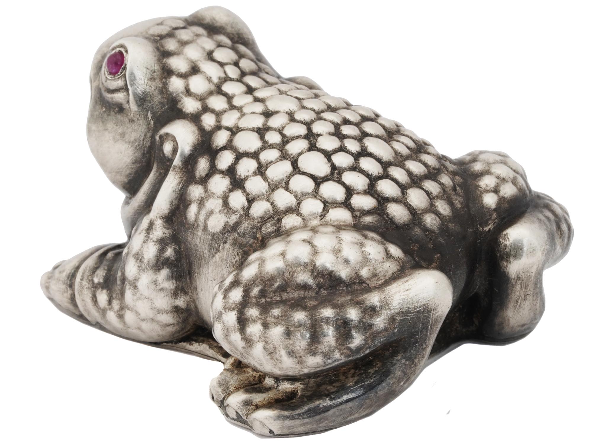 RUSSIAN SILVER FROG FIGURINE WITH GARNET EYES PIC-1